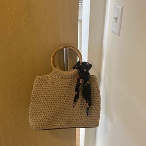 Fabric Wicker Purse with Wood Ring Handle